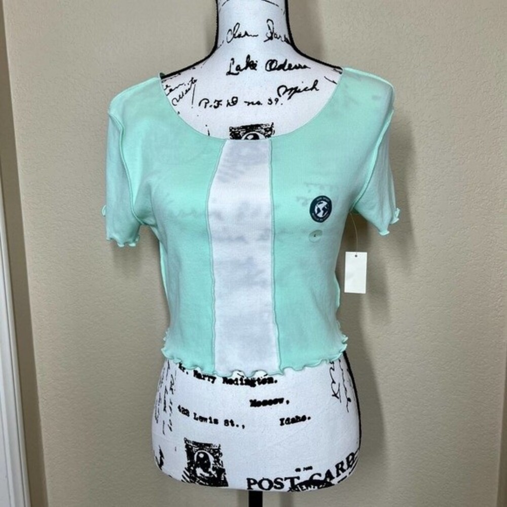 Aeropostale mint green  crop top lettuce hem baby tee top size L streetwear - Picture 8 of 16